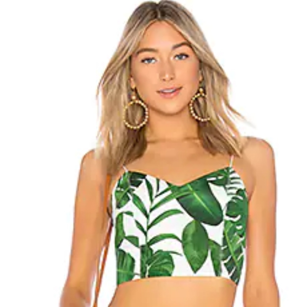 Alice and Olivia Archer Crop Top Palm Print Silk Cami Medium